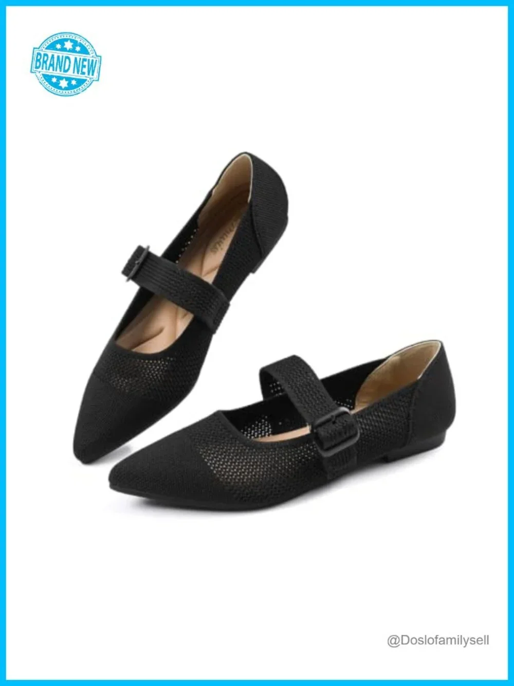 Mary Jane Ballet Flats Pointed Toe Adjustable Strap Buckle Comfortable Women's